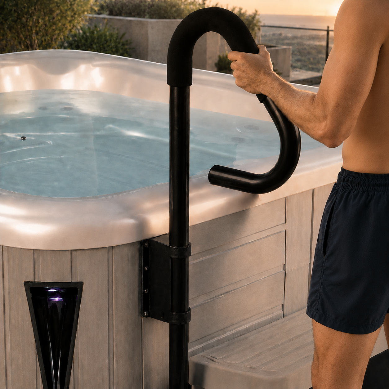 Eclipse Spa Whirlpool-Handlauf neben einer Spa-Treppe