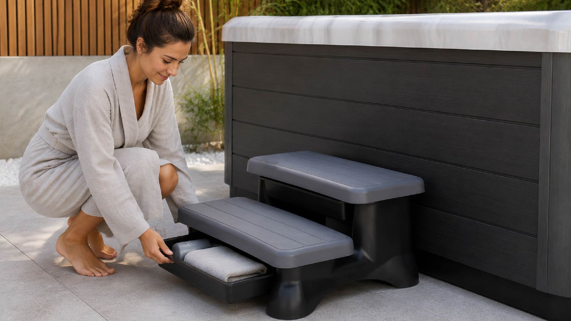 Geöffnete Schublade der Eclipse Spa Whirlpool-Treppe