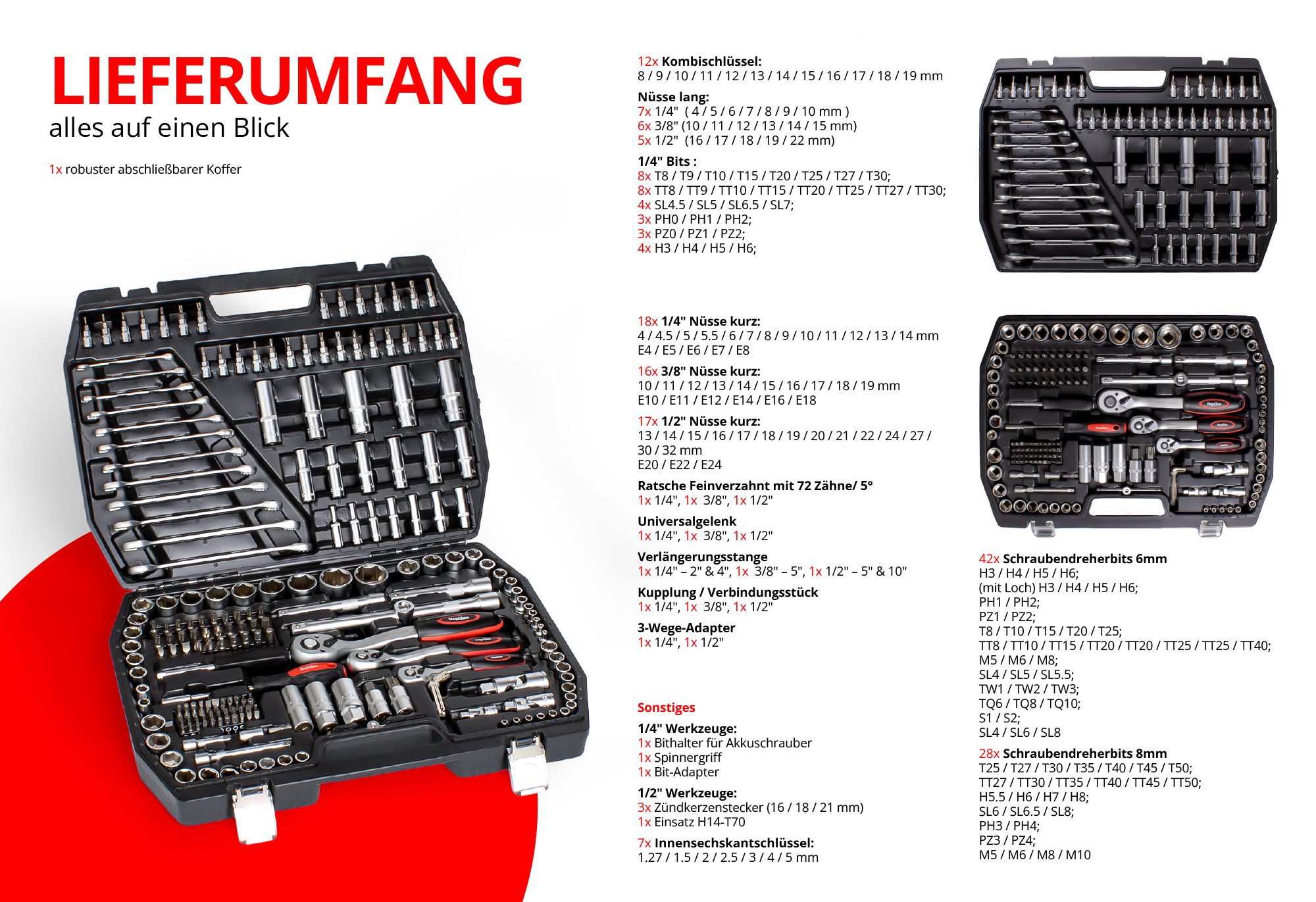 Ratschenkoffer Steckschlüssel Satz Premium XXL 216-teilig