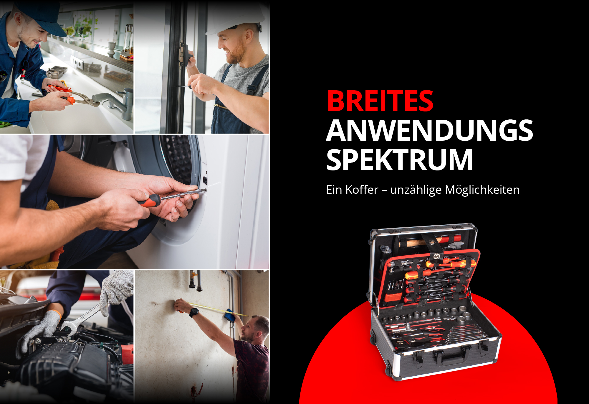 Werkzeugkoffer mit Trolleyfunktion gefüllt mit Werkzeug 299 tlg.