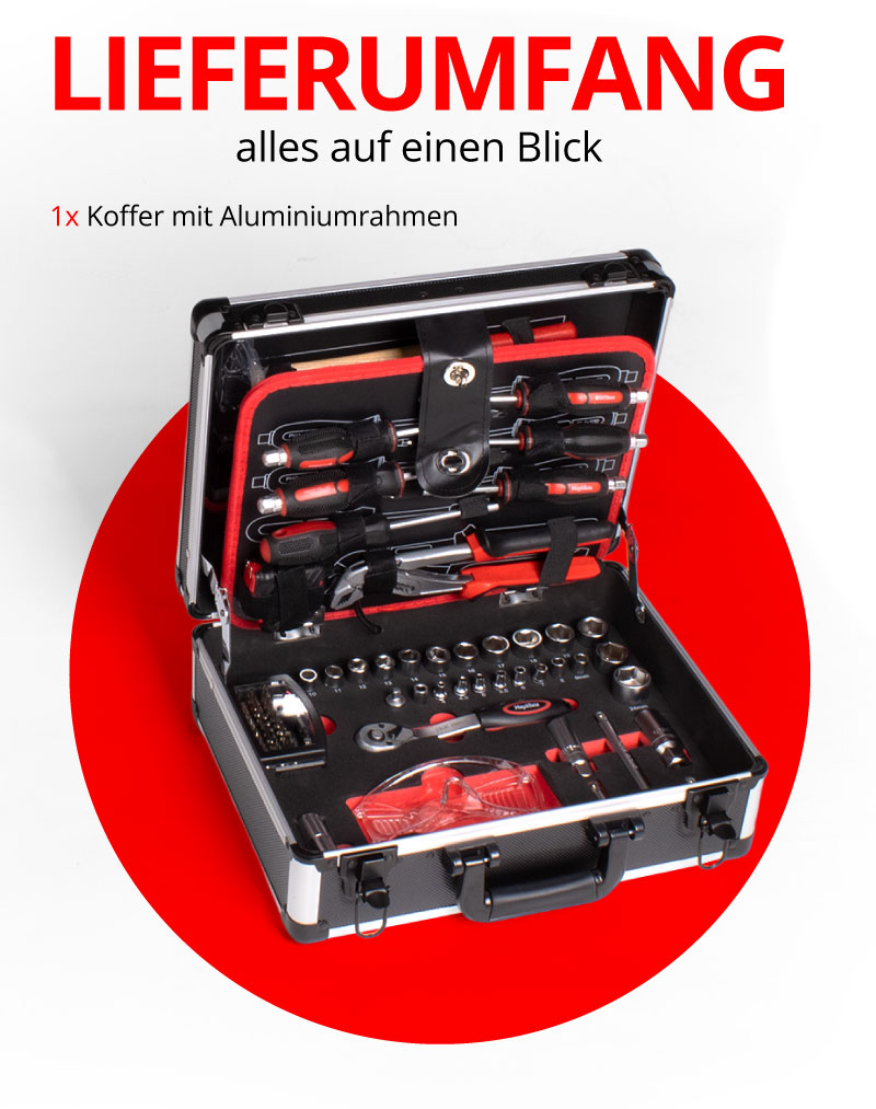 Werkzeugkoffer mit umfangreichem Werkzeug 104 tlg.