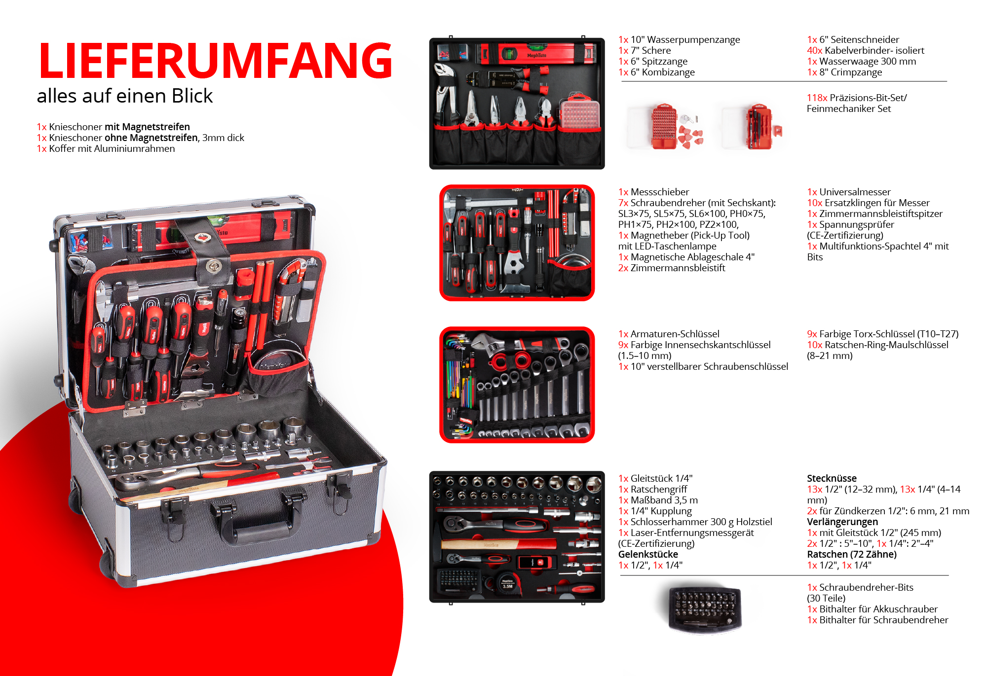 Werkzeugkoffer mit Trolleyfunktion gefüllt mit Werkzeug 299 tlg.