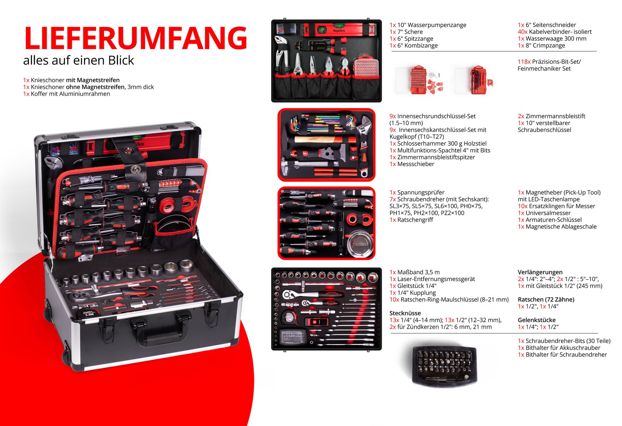 Werkzeugkoffer mit Trolleyfunktion gefüllt mit Werkzeug 299 tlg.