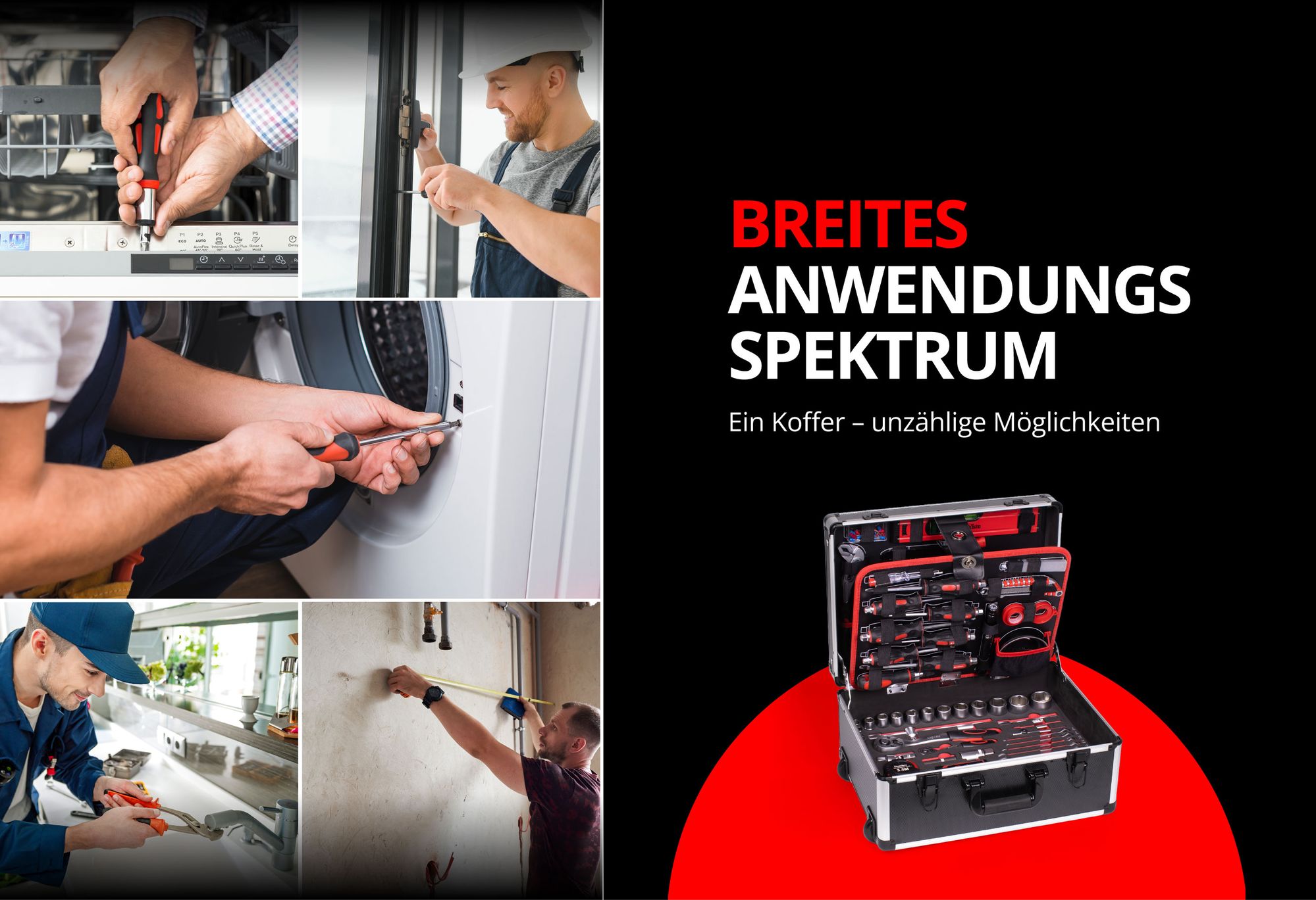 Werkzeugkoffer mit Trolleyfunktion gefüllt mit Werkzeug 299 tlg.