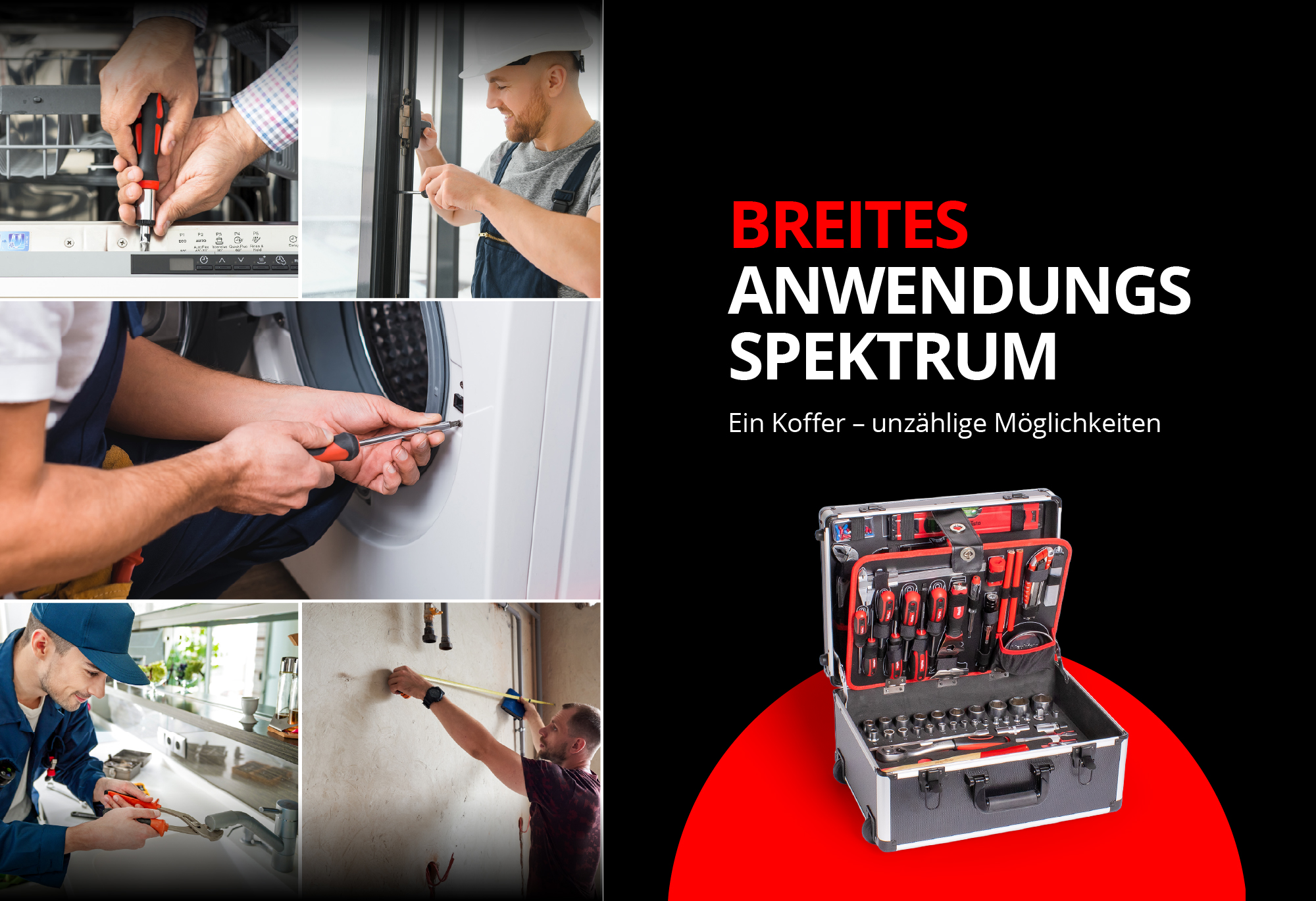 Werkzeugkoffer mit Trolleyfunktion gefüllt mit Werkzeug 299 tlg.